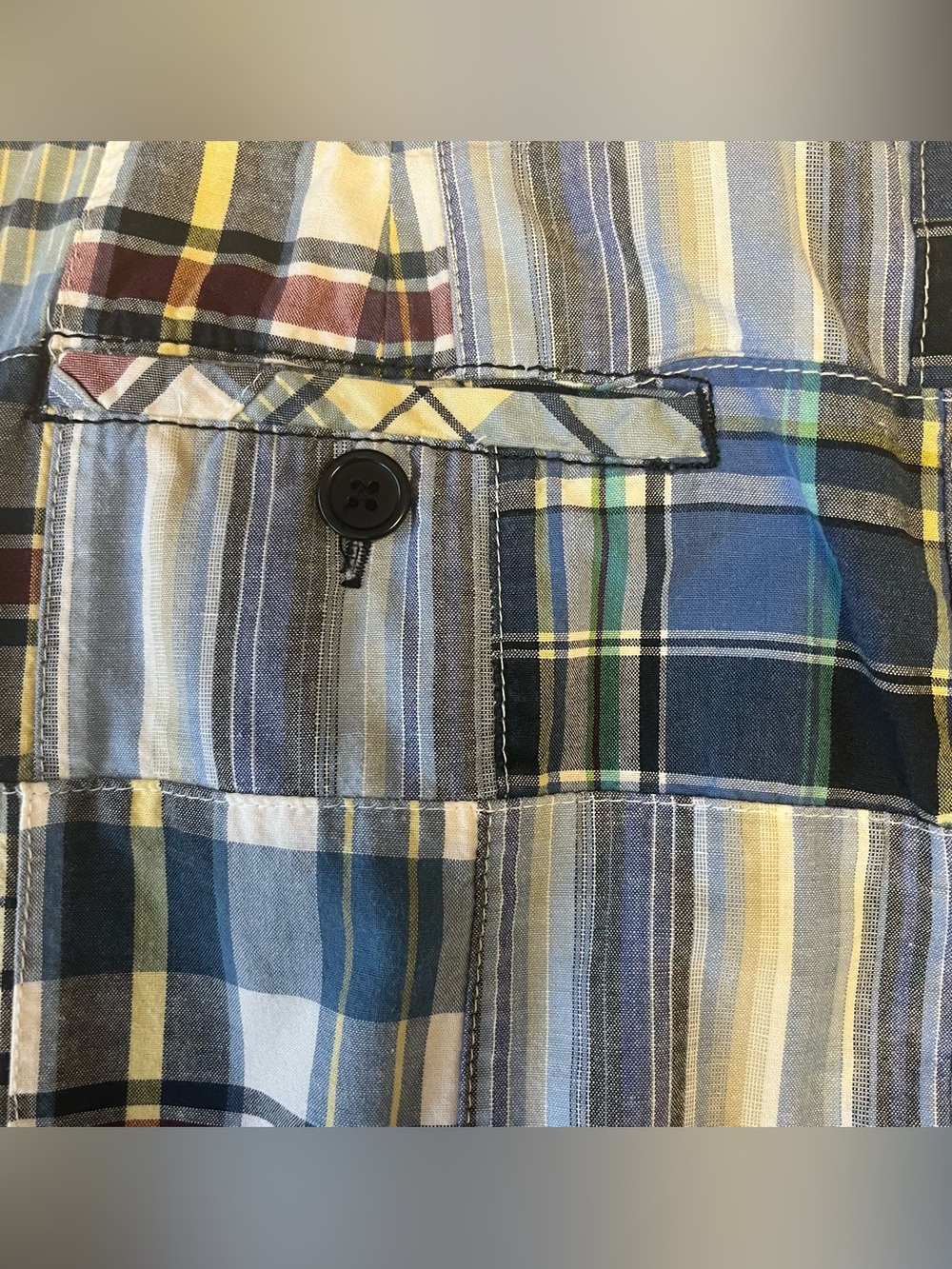 Vintage Y2K Larry Levine Preppy Mini Skirt Madras Blue Plaid Patchwork Cotton 10 - Picture 7 of 13